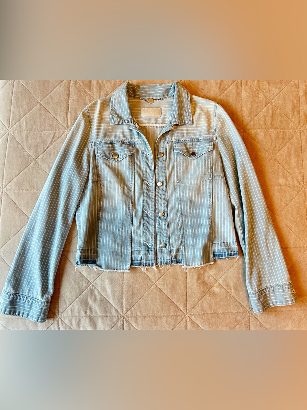 Marc Cain Light Blue Pinstripe Cropped Jean Jacket size M